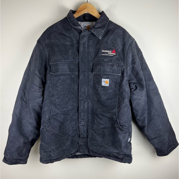 CarharttCanvas Duck Quilt Lined Chore Barn Work Coat Navy Fire ResistantL